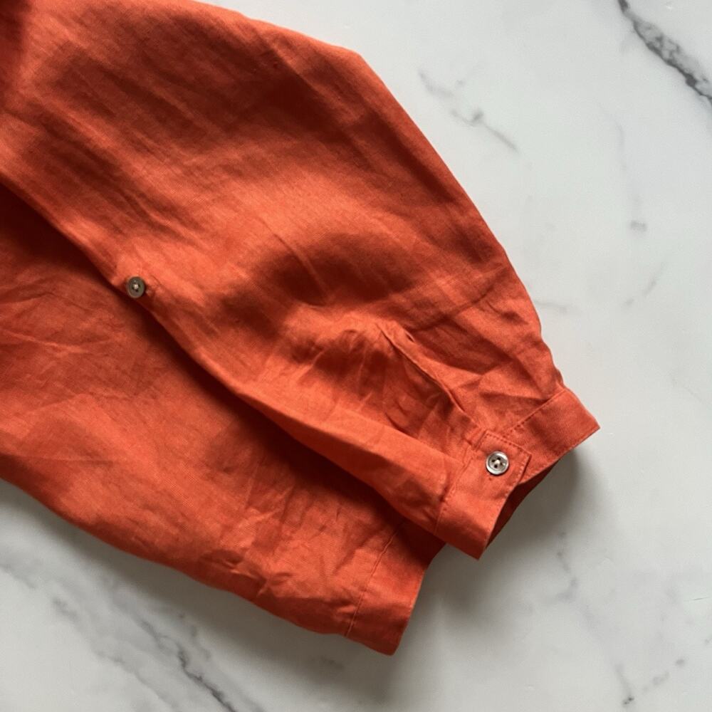 J Jill Linen Tunic Top Mandarin Collar Terracotta Sz L Minimalist Chic Lagenlook - Picture 11 of 12